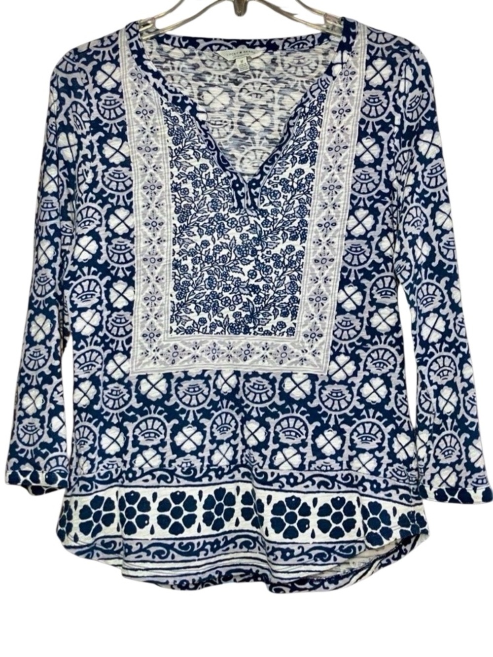 Lucky Brand Floral Knit Too in Blue/Cream/Grey Women’s M